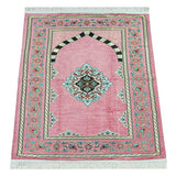 Pink Flower Motifed Mihrab Lined Chenille Prayer Rug - TryAladdin