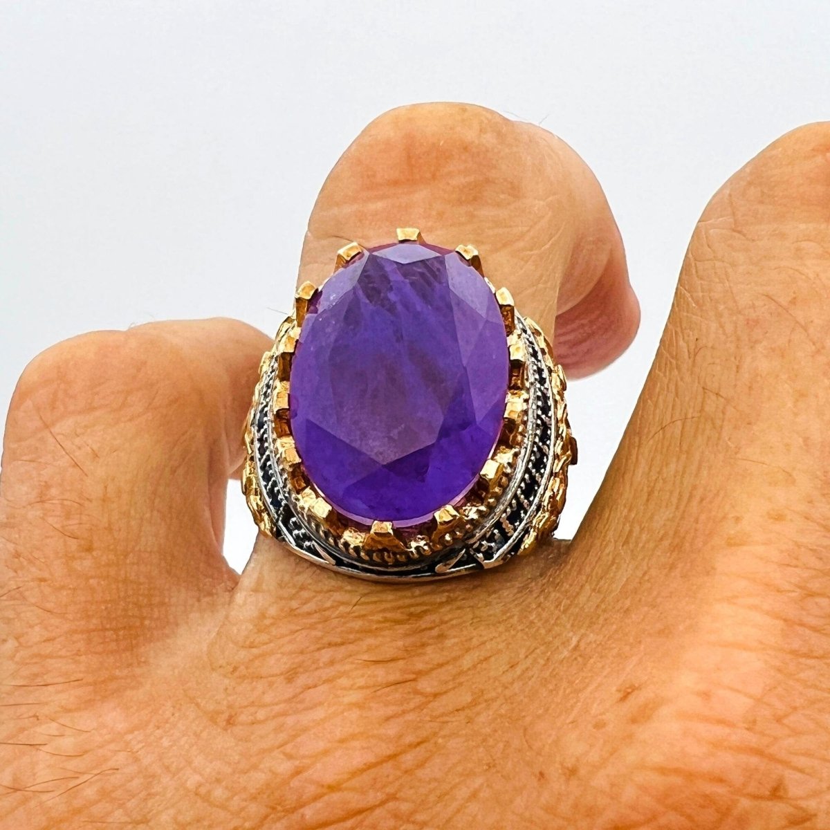 Purple Tourmaline Oval Stone Men's Ring - TryAladdin