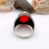 Red Oval Agate Stone Silver Men's Ring - TryAladdin