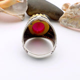 Red Oval Tourmaline Stone Men's Ring - TryAladdin