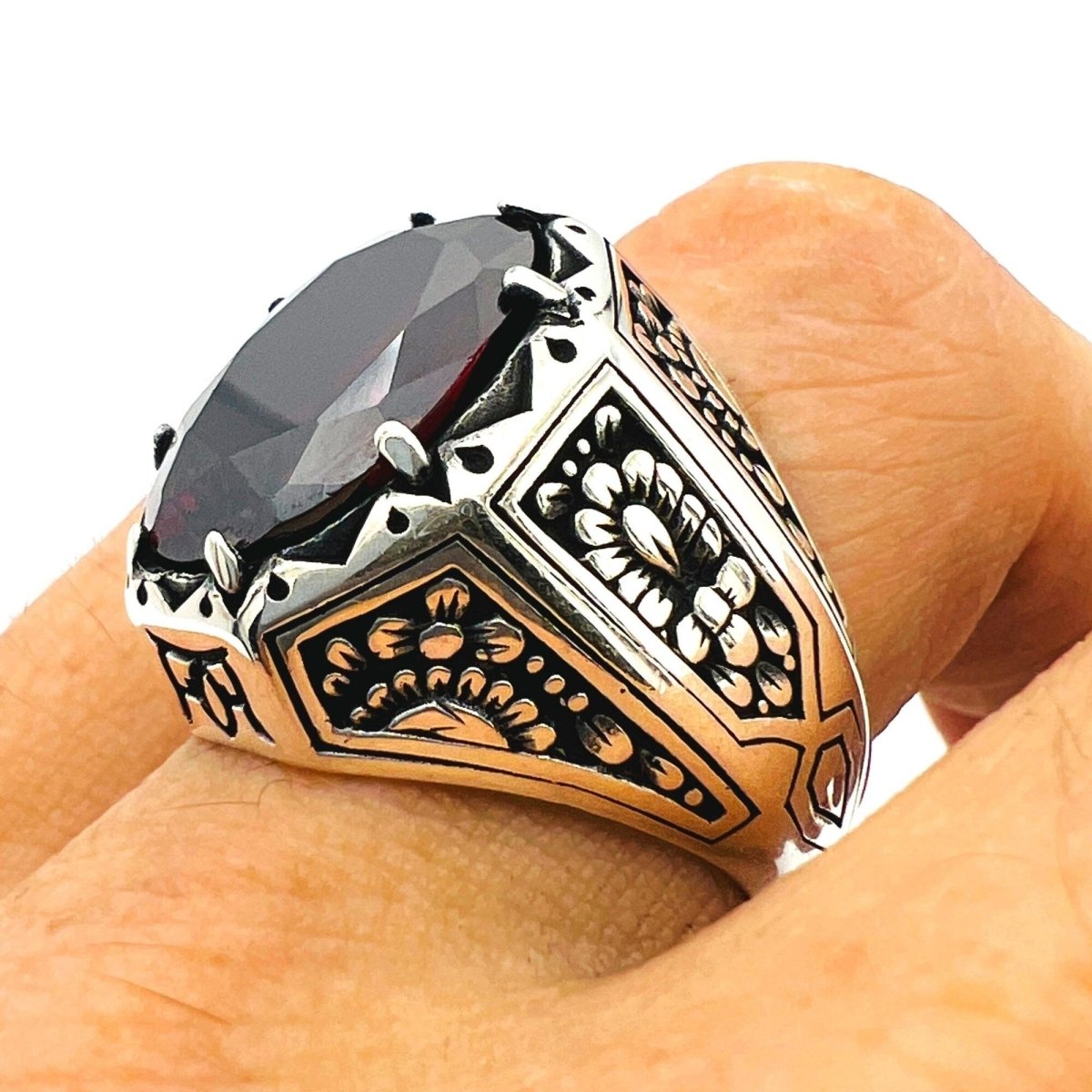 Red Ruby Stone Silver Ring for Men - TryAladdin