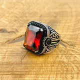 Red Stone Silver Ring - TryAladdin