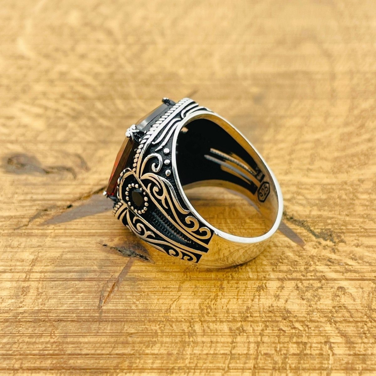 Red Stone Silver Ring - TryAladdin