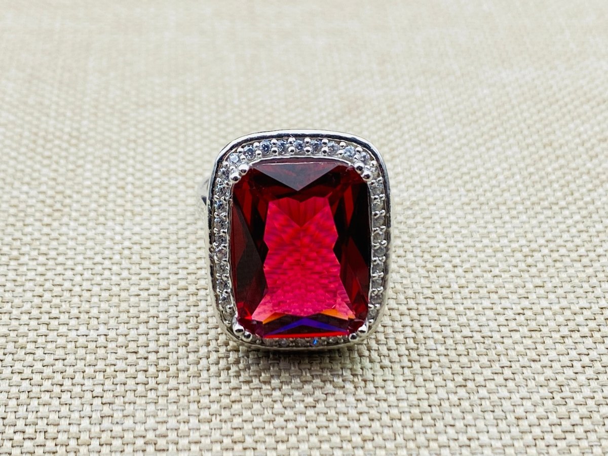 Ruby Stone Ladies Silver Ring - TryAladdin