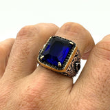 Square Blue Sapphire Stone Ring - TryAladdin