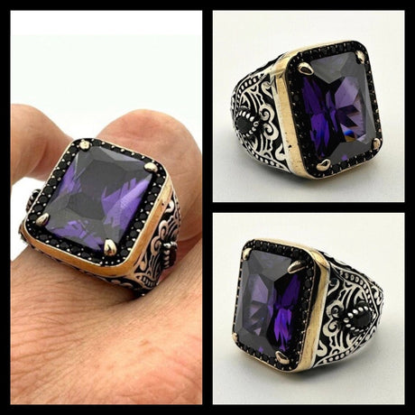 Square Purple Amethyst Stone Ring - TryAladdin