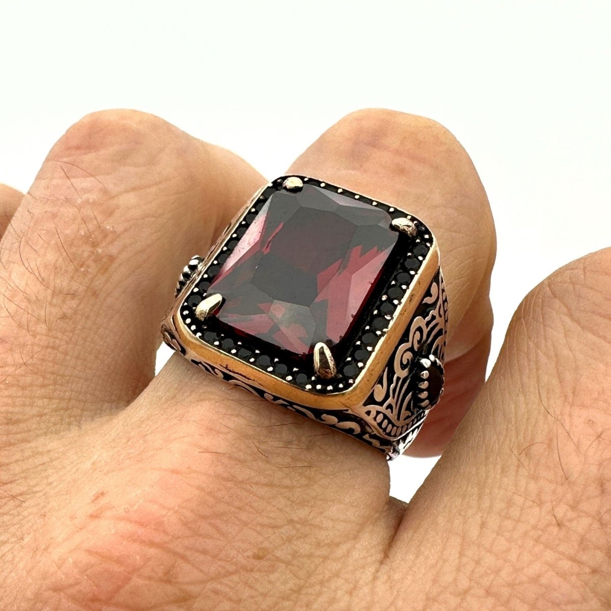 Square Red Ruby Stone Men's Ring - TryAladdin