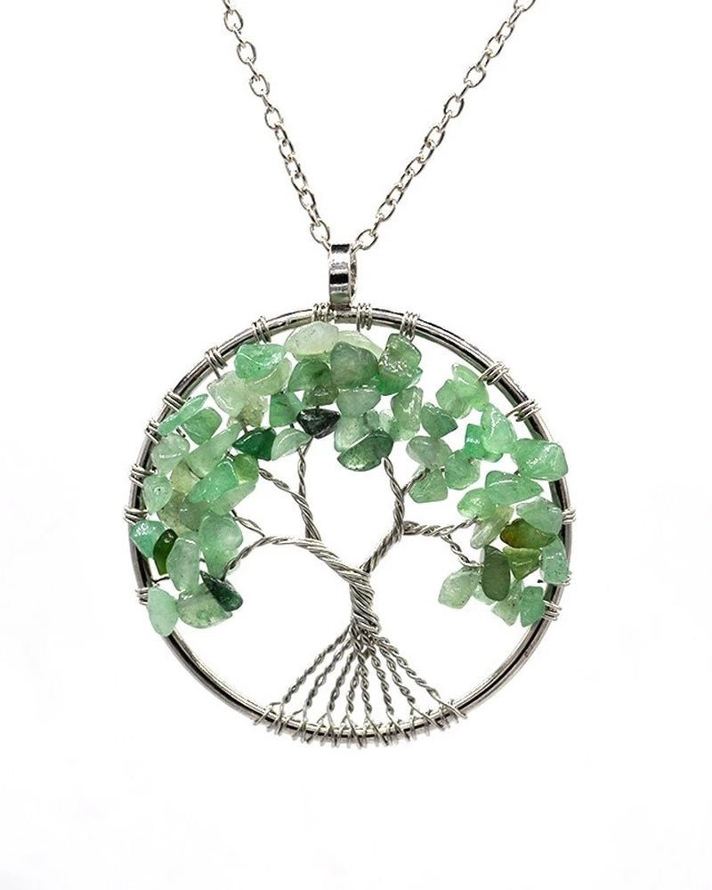 Taki | 7 Chakra Tree of Life Natural Stone Necklace with Metal Chain - TryAladdin