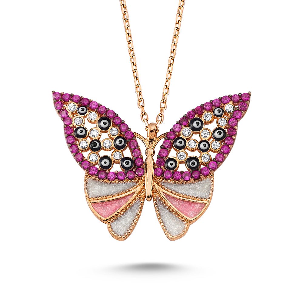 Taki | Silver Butterfly Necklace with Enamel Stone 3 Colors - TryAladdin