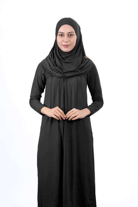 Teenage Size 12 - 15 Years Old Black One Piece Women's Prayer Dress with Headscarf - TryAladdin