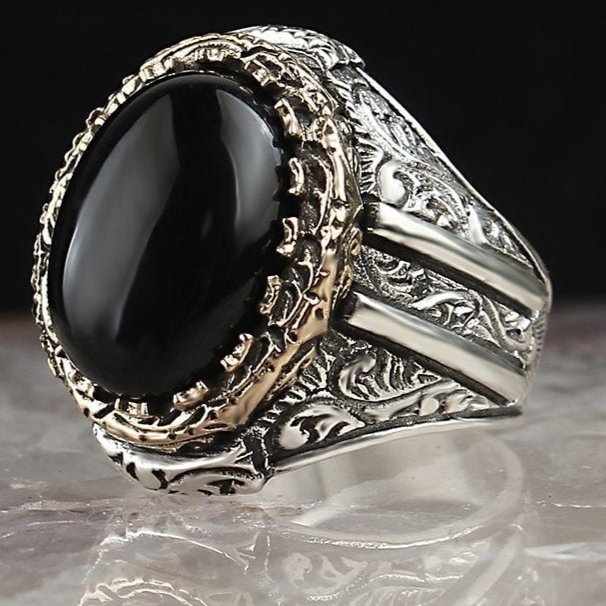 Tesbihevim | Men's Silver Ring with Onyx Stone Master Craftmanship - TryAladdin