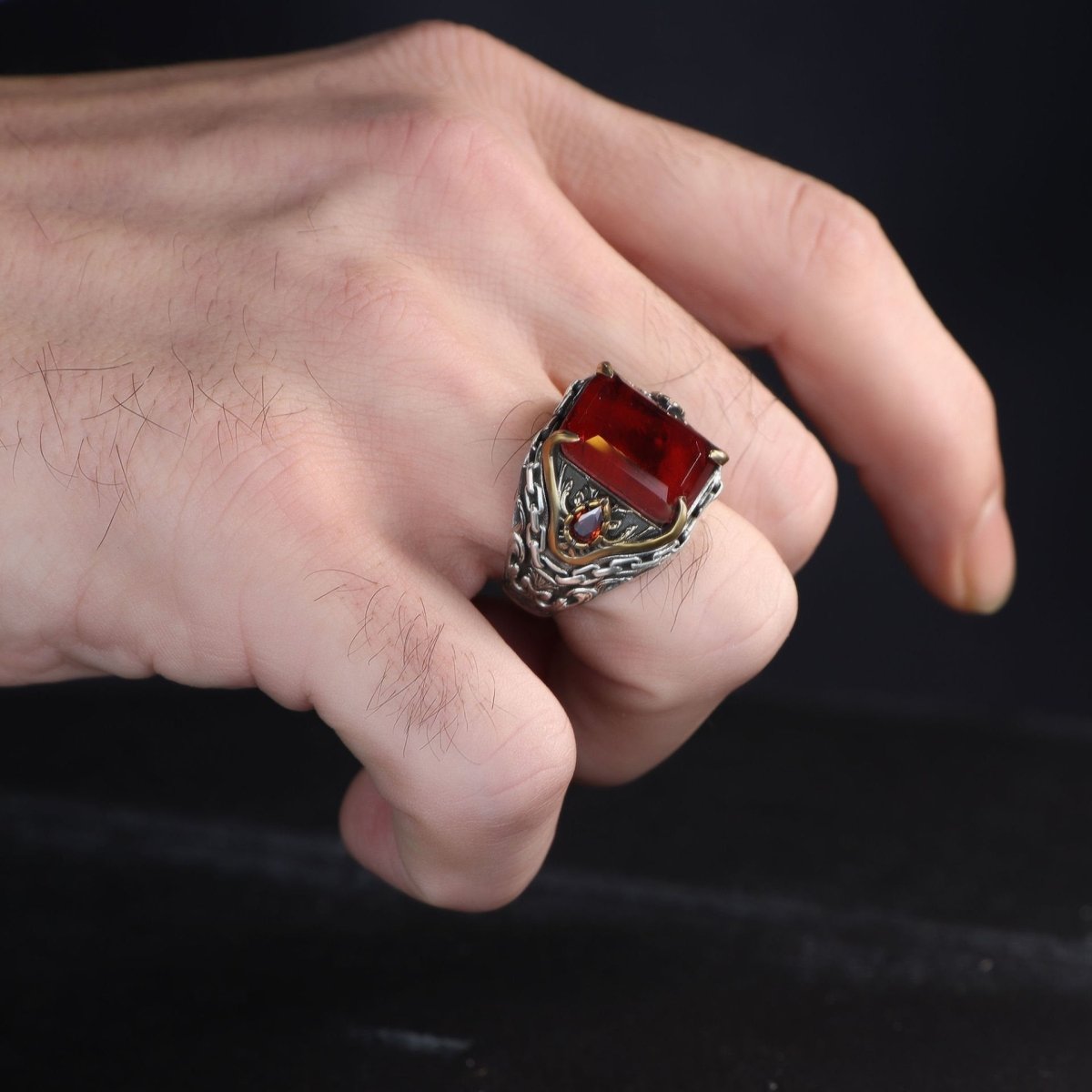 Tesbihevim | Silver Ring for Men with Chain Series Zircon Stone - TryAladdin