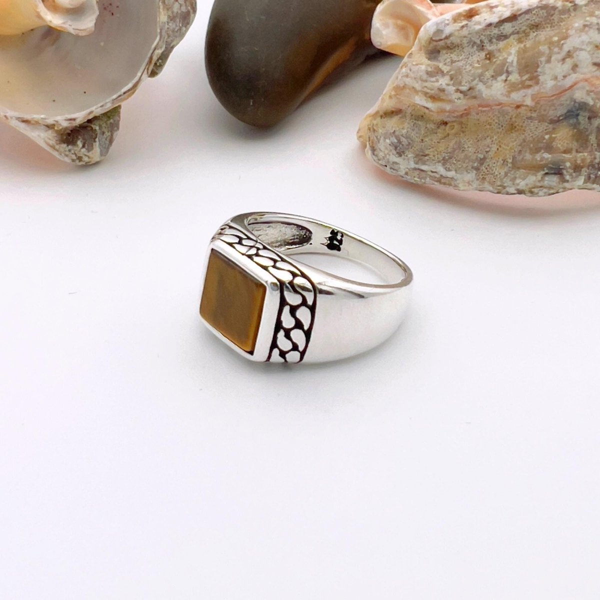 Tiger's Eye Squared Stone Ring Men - TryAladdin