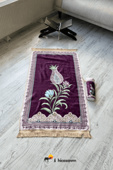 Tulip Motif Prayer Rug with Bag (Purple) - TryAladdin