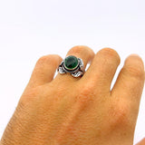 Unisex Green Emerald Silver Ring - TryAladdin