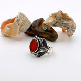 Unisex Red Agate Silver Ring - TryAladdin