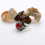 Unisex Red Zircon Stone Silver Ring - TryAladdin