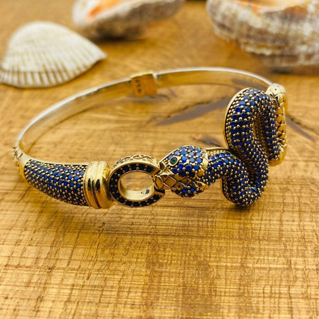 Women's Adjustable Snake Figure Blue Sapphire Bracelet - TryAladdin