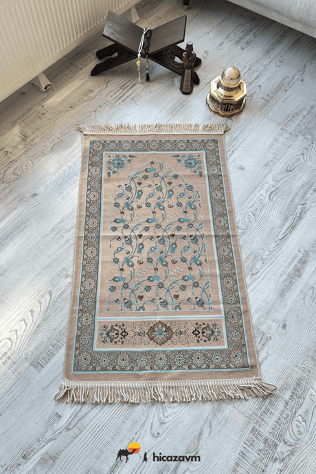 Woven Prayer Rug - Ivy Tulip Pattern (Beige) - TryAladdin