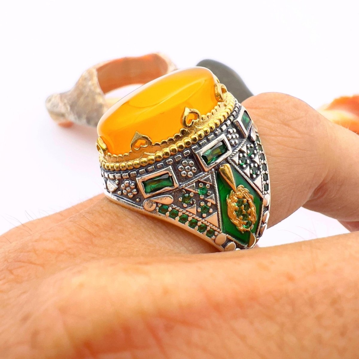 Yellow Agate Stone Men's Ring - TryAladdin