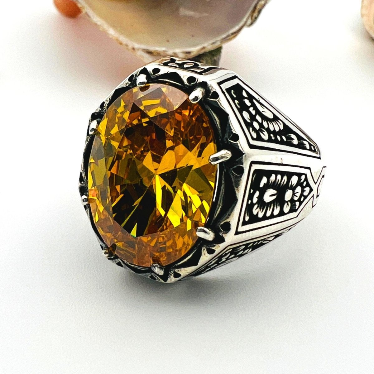 Yellow Citrine Stone Men's Ring - TryAladdin