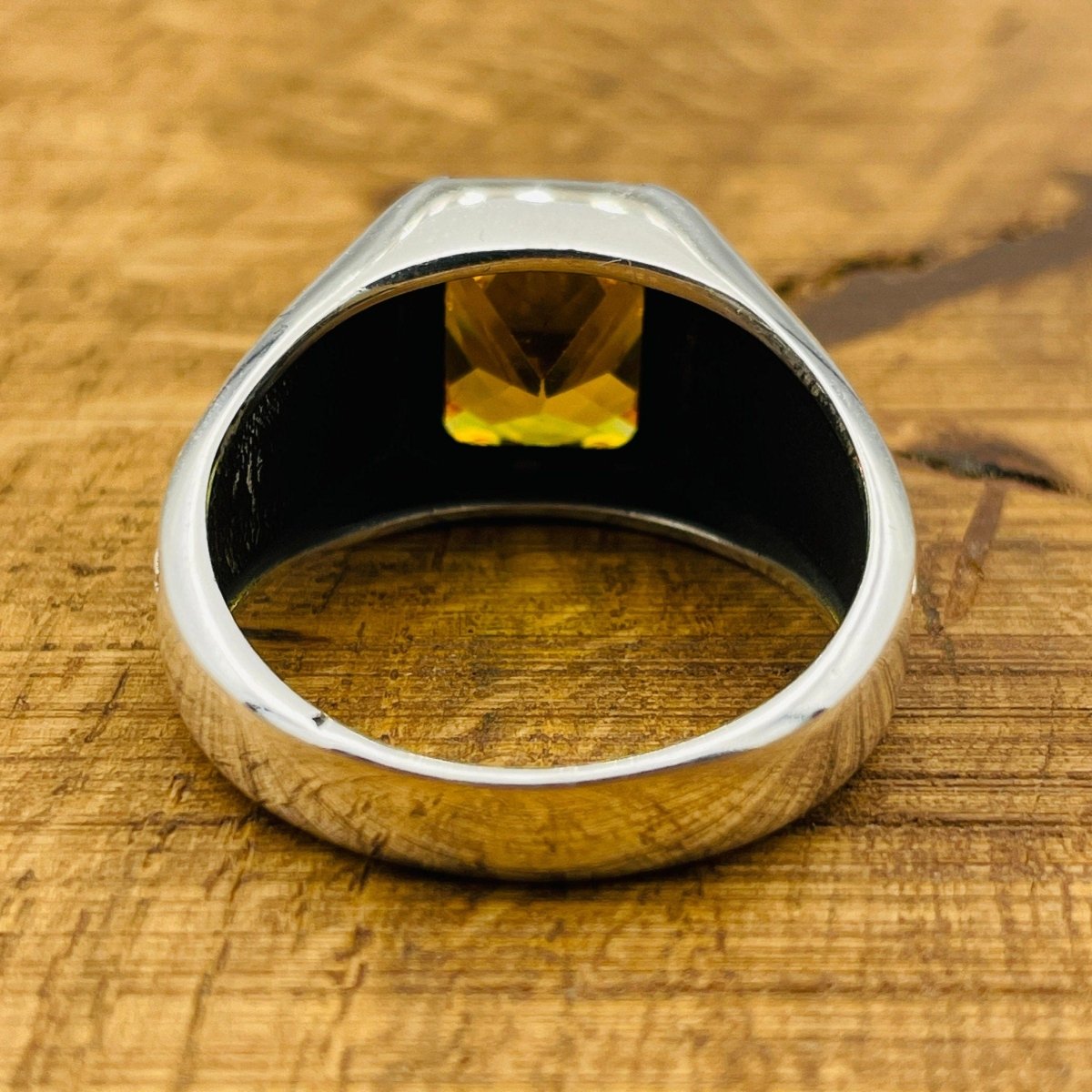 Yellow Citrine Stone Men's Silver Ring - TryAladdin