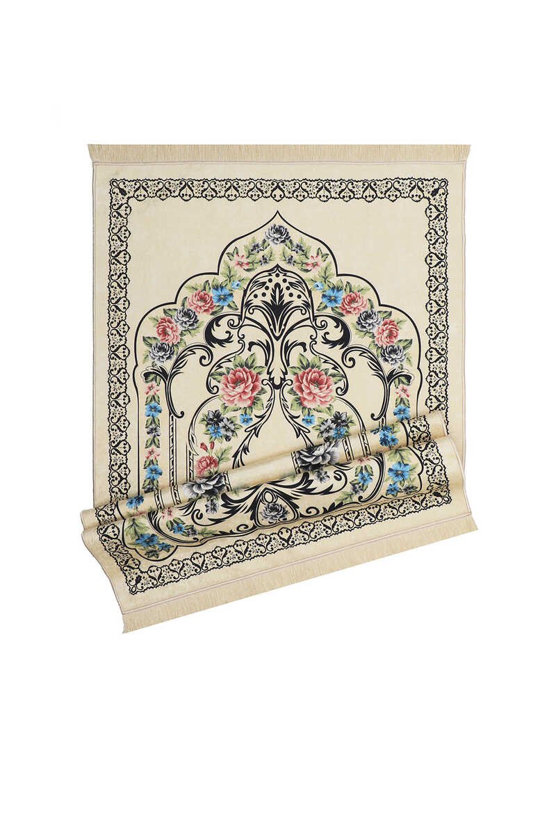 Bursa Ipek | Cream Velvet Carpet Prayer Rug - TryAladdin