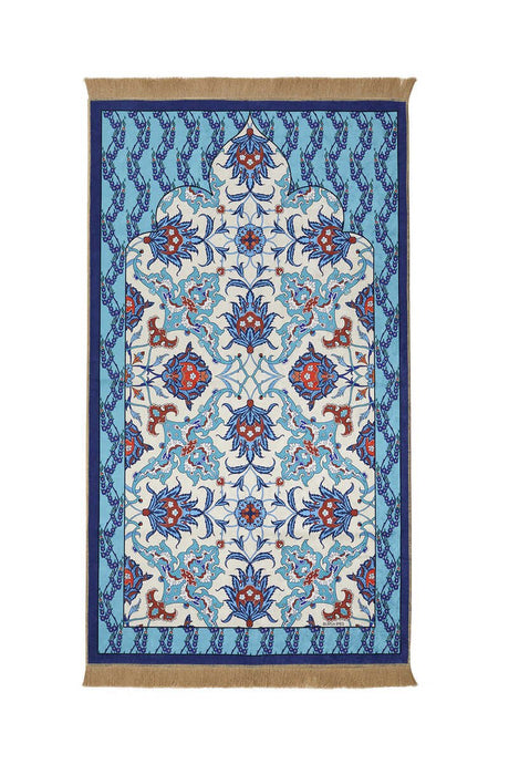 Bursa Ipek | Navy Blue Velvet Carpet Prayer Rug - TryAladdin