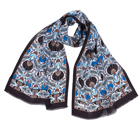 Karanfil Elegant Silk Scarf in Brown & Blue - TryAladdin