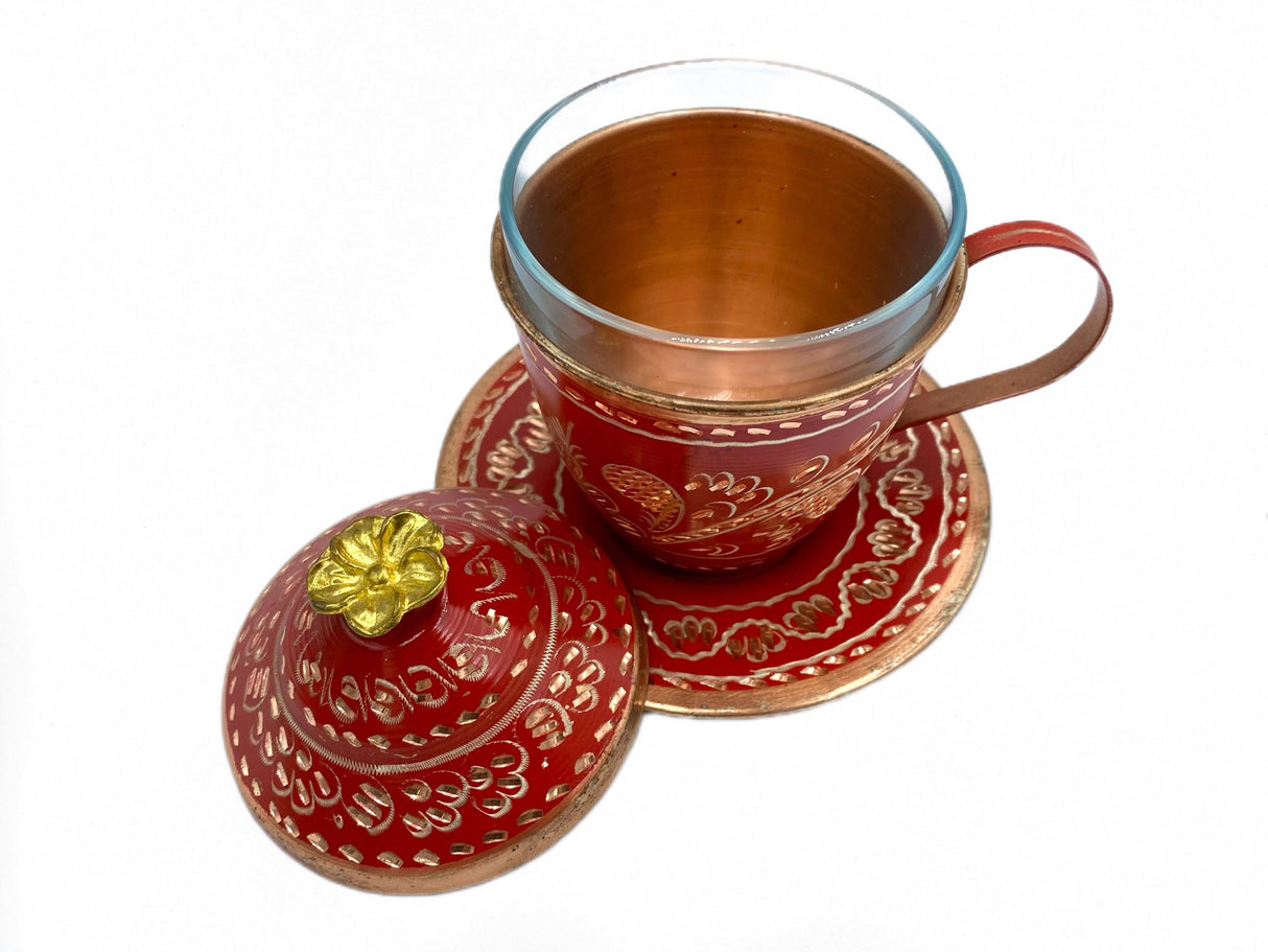 Lavina | Copper Cup with Lid Erzincan Design - TryAladdin