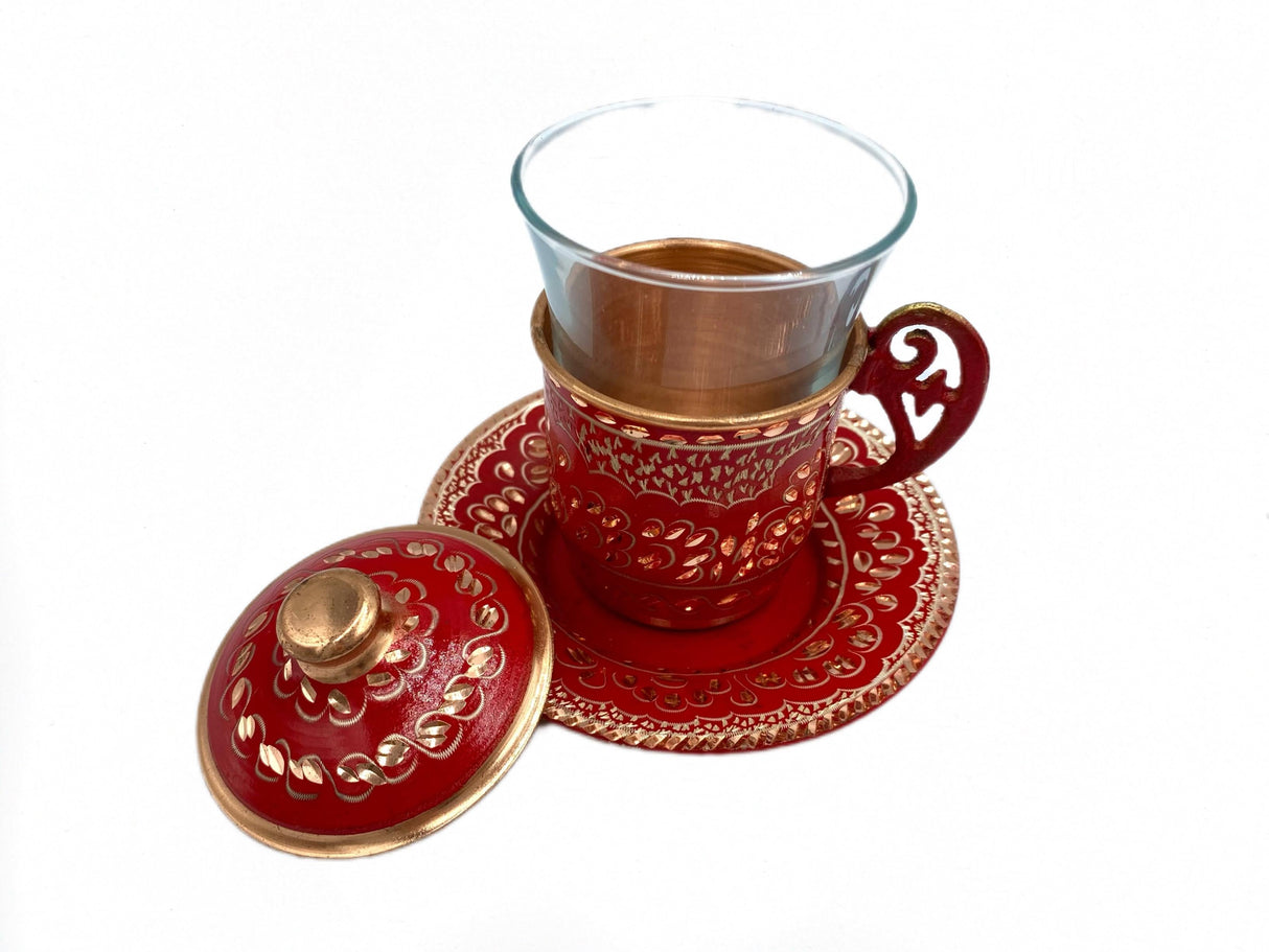 Lavina | Copper Turkish Tea Cup with Lid Erzincan Design - TryAladdin