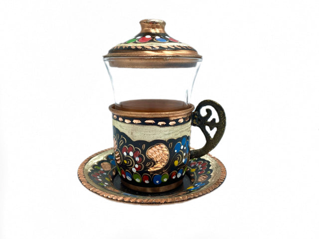 Lavina | Copper Turkish Tea Cup with Lid Erzincan Design - TryAladdin