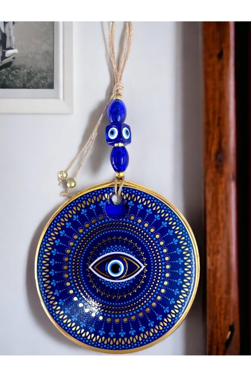 Blue Glass Nazar Bead Eye Motif Wall Ornament - TryAladdin