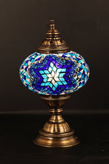 HND Handicraft | Handmade Glass Mosaic Large Desk Lamp, Dark Blue and White Star - TryAladdin