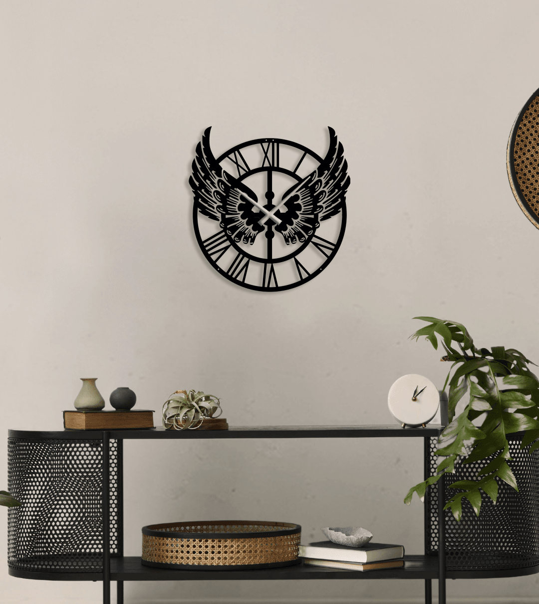 NR Dizayn | Decorative Metal Wall Clock with Wings - TryAladdin